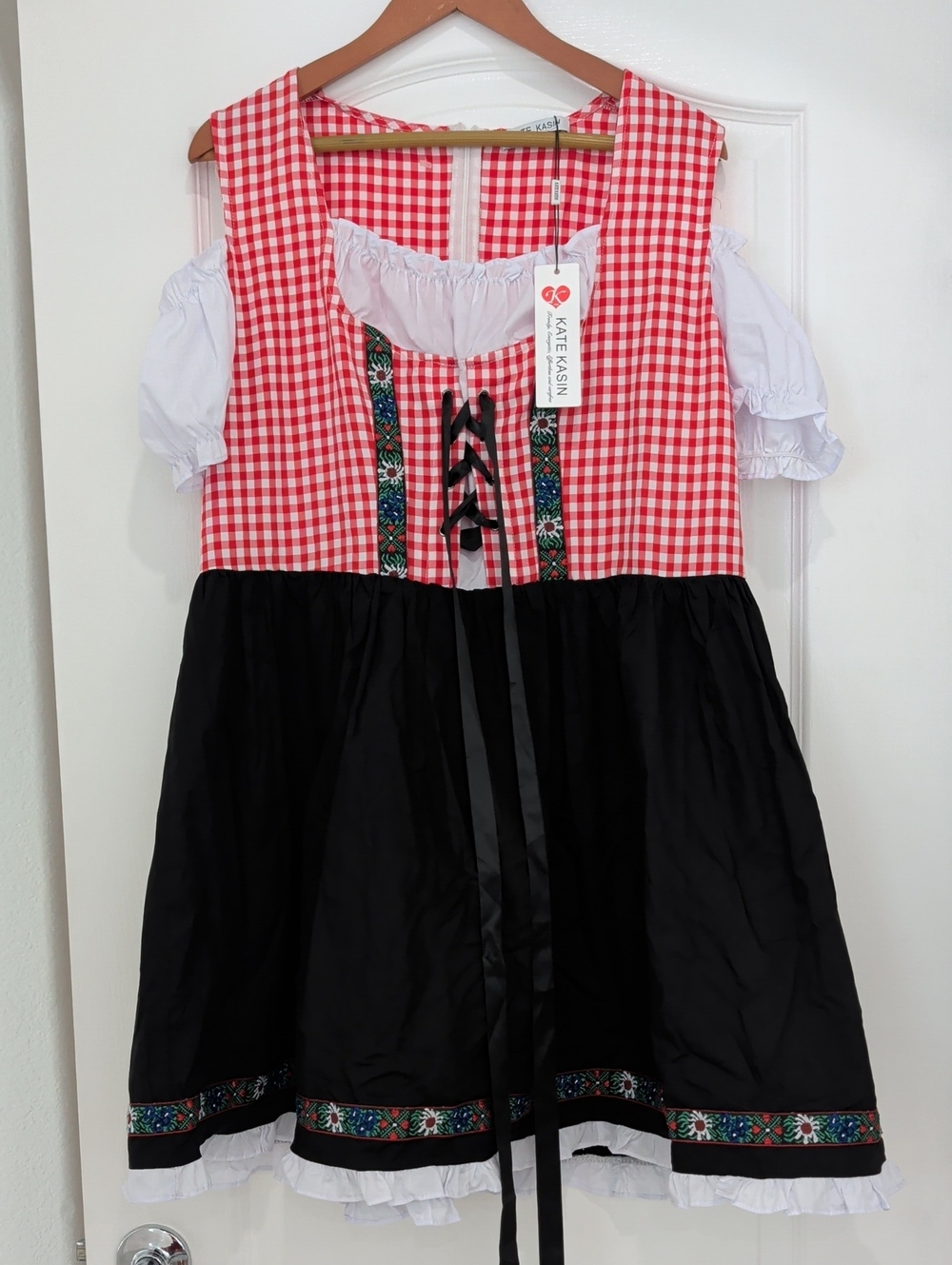 NWT Kate Kasin Octoberfest / Beer Made / Dirndl Dress L  / XL Red Black White